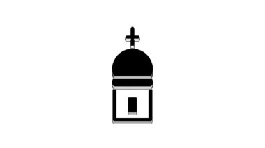 Black Christian church tower icon isolated on white background. Religion of church. 4K Video motion graphic animation.