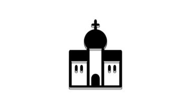 Siyah Kilise binası ikonu beyaz arka planda izole edilmiş. Hıristiyan Kilisesi. Kilisenin dini. 4K Video hareketli grafik canlandırması.