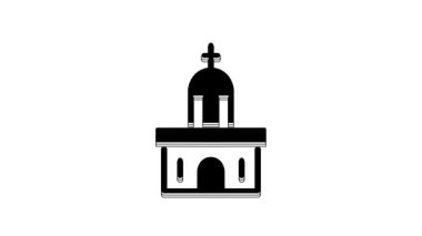 Siyah Kilise binası ikonu beyaz arka planda izole edilmiş. Hıristiyan Kilisesi. Kilisenin dini. 4K Video hareketli grafik canlandırması.