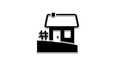 Black Old Ukrainian house hut icon isolated on white background. Traditional village house. 4K Video motion graphic animation.