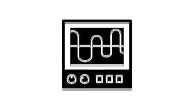 Black Oscilloscope measurement signal wave icon isolated on white background. 4K Video motion graphic animation.
