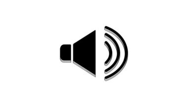 Siyah Hoparlör sesi, ses sembolü, beyaz arkaplanda izole edilmiş medya müzik ikonu. 4K Video hareketli grafik canlandırması.