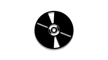 Beyaz arkaplanda siyah CD veya DVD disk simgesi izole edildi. Küçük disk işareti. 4K Video hareketli grafik canlandırması.