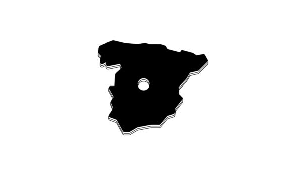 Μαύρο Χάρτη Της Ισπανίας Εικονίδιο Απομονωμένο Λευκό Φόντο Γραφική Κίνηση — Αρχείο Βίντεο