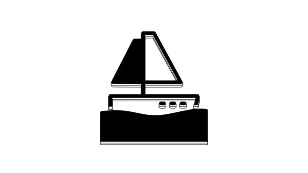 Черная Яхта Парусная Лодка Икона Парусного Судна Изолированы Белом Фоне — стоковое видео
