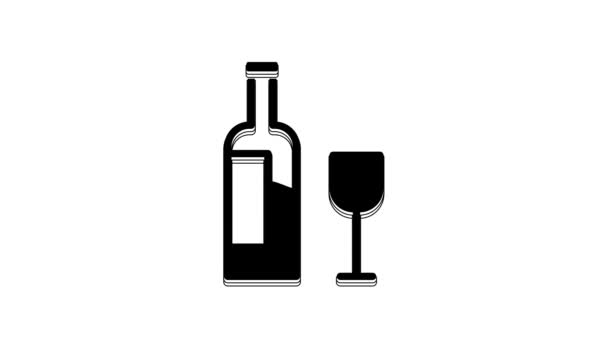 Bouteille Vin Noir Avec Icône Verre Isolé Sur Fond Blanc — Video
