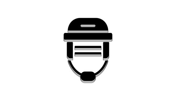 Black Hockey Helmet Icon Isolated White Background Video Motion Graphic — Vídeo de stock