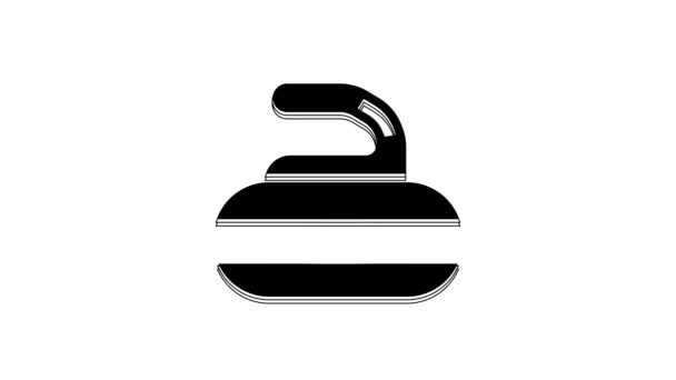 Black Stone Curling Sport Game Icon Isolated White Background Sport — Stockvideo
