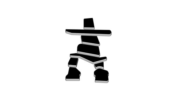 Black Inukshuk Icon Isolated White Background Video Motion Graphic Animation — Stock Video