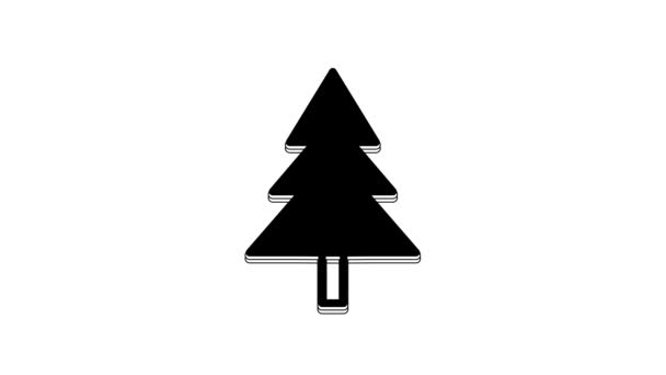 在白色背景上孤立的黑色圣诞树图标 圣诞快乐 新年快乐 4K视频运动图形动画 — 图库视频影像