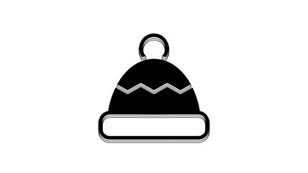 Black Beanie Hut Symbol Isoliert Auf Weißem Hintergrund Video Motion — Stockvideo