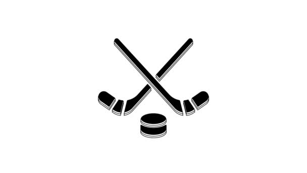 Bâtons Hockey Sur Glace Noire Icône Rondelle Isolés Sur Fond — Video