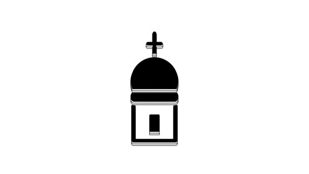 黑色基督教教堂塔图标孤立在白色背景 教会的宗教 4K视频运动图形动画 — 图库视频影像