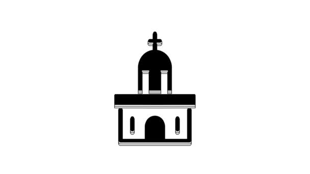 Icône Bâtiment Église Noire Isolée Sur Fond Blanc Église Chrétienne — Video