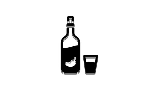 Zwarte Wodka Met Peper Glas Pictogram Geïsoleerd Witte Achtergrond Oekraïense — Stockvideo
