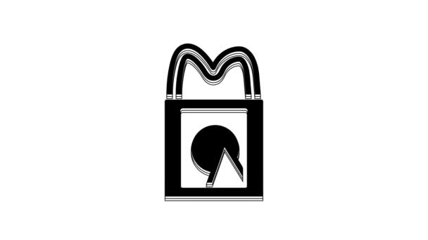 黑纸购物袋图标孤立在白色背景 包装标志 4K视频运动图形动画 — 图库视频影像