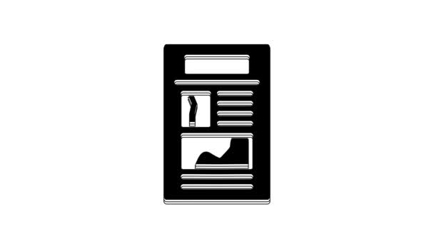 黑色新闻图标孤立在白色背景 报纸的标志 大众媒体的标志 4K视频运动图形动画 — 图库视频影像