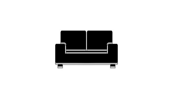 白い背景に黒いソファのアイコンが隔離されています 4Kビデオモーショングラフィックアニメーション — ストック動画