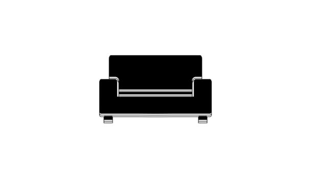 白い背景に黒いソファのアイコンが隔離されています 4Kビデオモーショングラフィックアニメーション — ストック動画