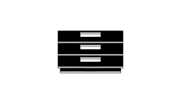 Pecho Negro Cajones Icono Aislado Sobre Fondo Blanco Animación Gráfica — Vídeos de Stock