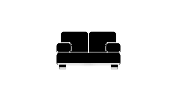 Sofá Negro Icono Aislado Sobre Fondo Blanco Animación Gráfica Vídeo — Vídeos de Stock