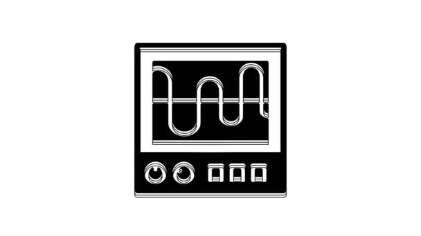 黒オシロスコープ測定信号波アイコンを白の背景に分離 4Kビデオモーショングラフィックアニメーション — ストック動画