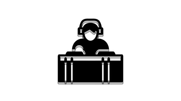 Black Wearing Headphones Front Record Decks Icon Isolated White Background — Video