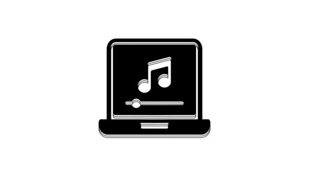 Чорний Ноутбук Символом Ноти Піктограмі Екрана Ізольовано Білому Тлі Відео — стокове відео