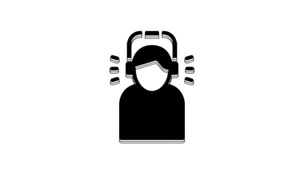 Черный Человек Наушниках Значок Изолирован Белом Фоне Видеографическая Анимация — стоковое видео
