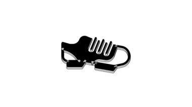 Siyah Triatlon bisiklet ayakkabısı ikonu beyaz arka planda izole edilmiş. Spor ayakkabılar, bisiklet ayakkabıları. 4K Video hareketli grafik canlandırması.