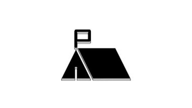 Black Protest camp icon isolated on white background. Protesting tent. 4K Video motion graphic animation.