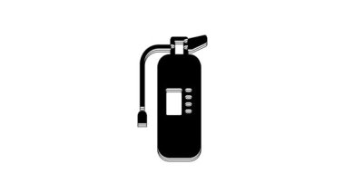 Black Fire extinguisher icon isolated on white background. 4K Video motion graphic animation.