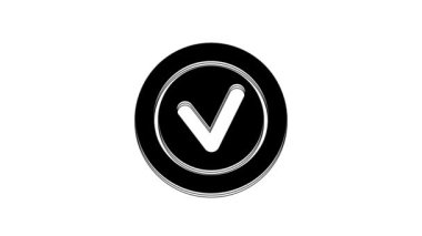 Black Check mark in round icon isolated on white background. Check list button sign. 4K Video motion graphic animation.
