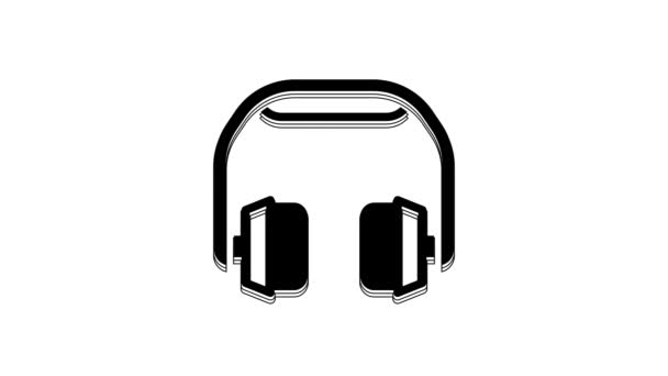 黑色耳机图标隔离在白色背景 听音乐 交流和操作员的概念 4K视频运动图形动画 — 图库视频影像