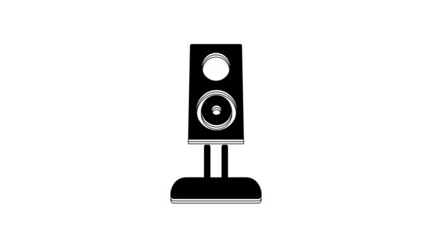 Svart Stereo Högtalare Ikon Isolerad Vit Bakgrund Högtalare För Ljudsystem — Stockvideo