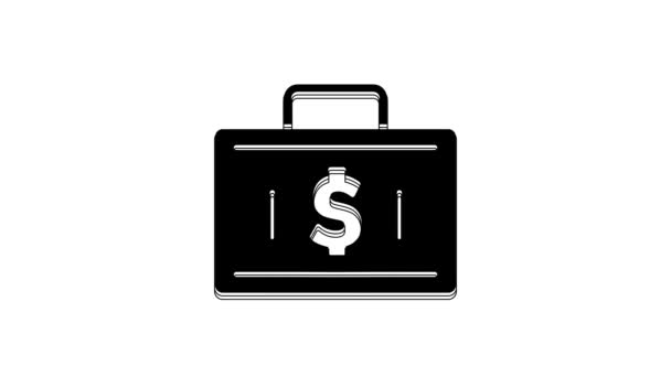 Black Briefcase Money Icon Isolated White Background Business Case Sign — 图库视频影像