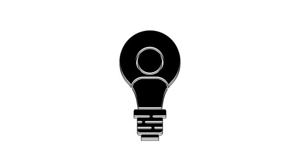 Black Human Head Lamp Bulb Icon Isolated White Background Video — Stock Video