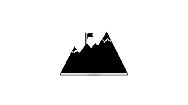 Montagne Nere Con Bandiera Sull Icona Superiore Isolata Sfondo Bianco — Video Stock