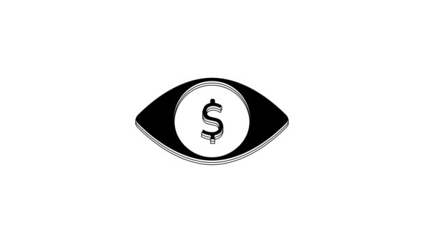 Ojo Negro Con Icono Dólar Aislado Sobre Fondo Blanco Animación — Vídeos de Stock