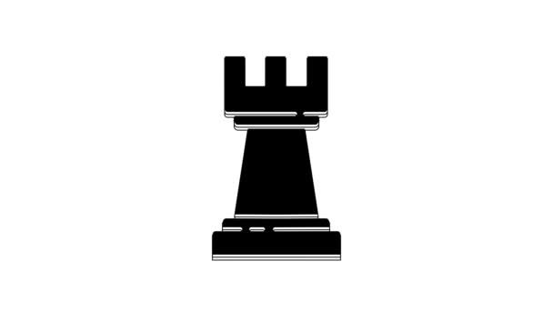白い背景に黒いチェスのアイコンが隔離されています ビジネス戦略 ゲーム 4Kビデオモーショングラフィックアニメーション — ストック動画