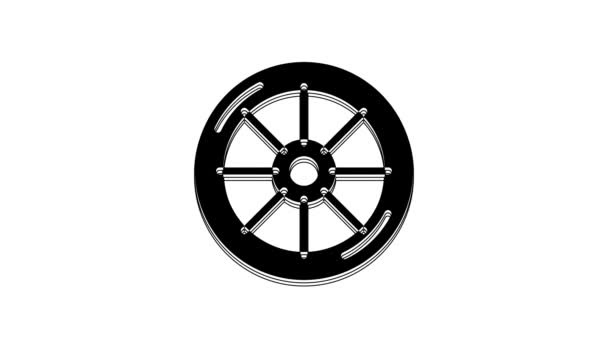 Black Bicycle Wheel Icon Isolated White Background Bike Race Extreme — Stock Video