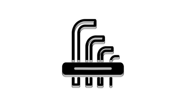 Black Tool Allen Keys Icon Isolated White Background Video Motion — 图库视频影像