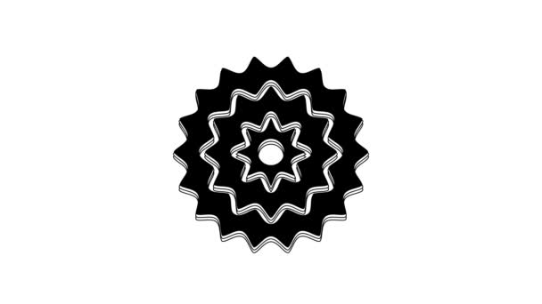 黑色自行车盒式磁带山地自行车图标隔离在白色背景 骑自行车的后备箱 用链子锁住曲柄 4K视频运动图形动画 — 图库视频影像
