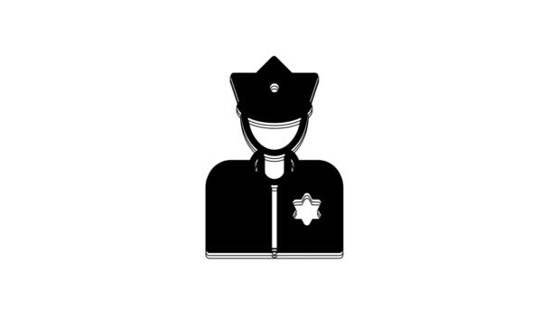 ブラック警察官のアイコンは白地に隔離されてる 4Kビデオモーショングラフィックアニメーション — ストック動画