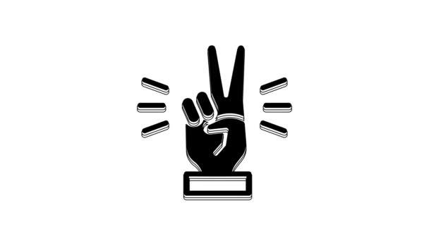 Black Hand Showing Two Finger Icon Isolated White Background Victory — Wideo stockowe