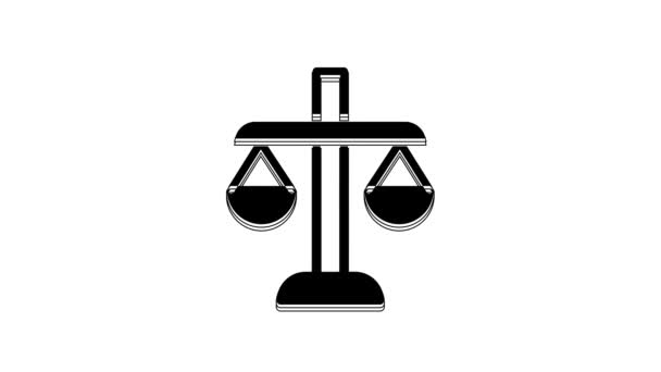 Μαύρη Ζυγαριά Της Δικαιοσύνης Εικόνα Απομονώνονται Λευκό Φόντο Σύμβολο Του — Αρχείο Βίντεο