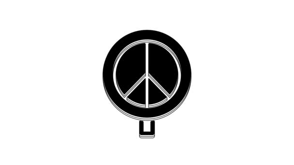 Black Peace Icoon Geïsoleerd Witte Achtergrond Hippie Symbool Van Vrede — Stockvideo