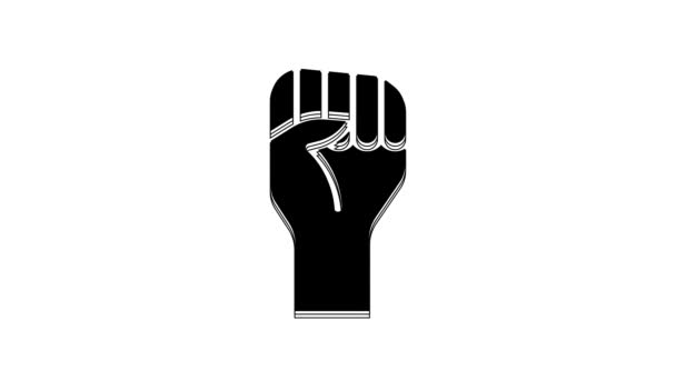 Black Raised Hand Clenched Fist Icon Isolated White Background Protester — Stockvideo