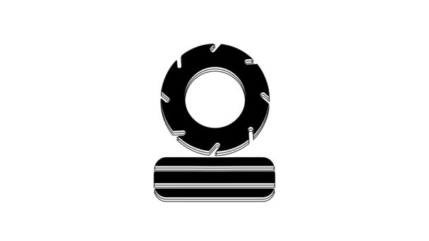 Black Lying Burning Tires Icon Isolated White Background Video Motion — Stockvideo
