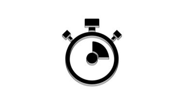 Siyah Kronometre simgesi beyaz arkaplanda izole edildi. Zaman göstergesi. Kronometre işareti. 4K Video hareketli grafik canlandırması.